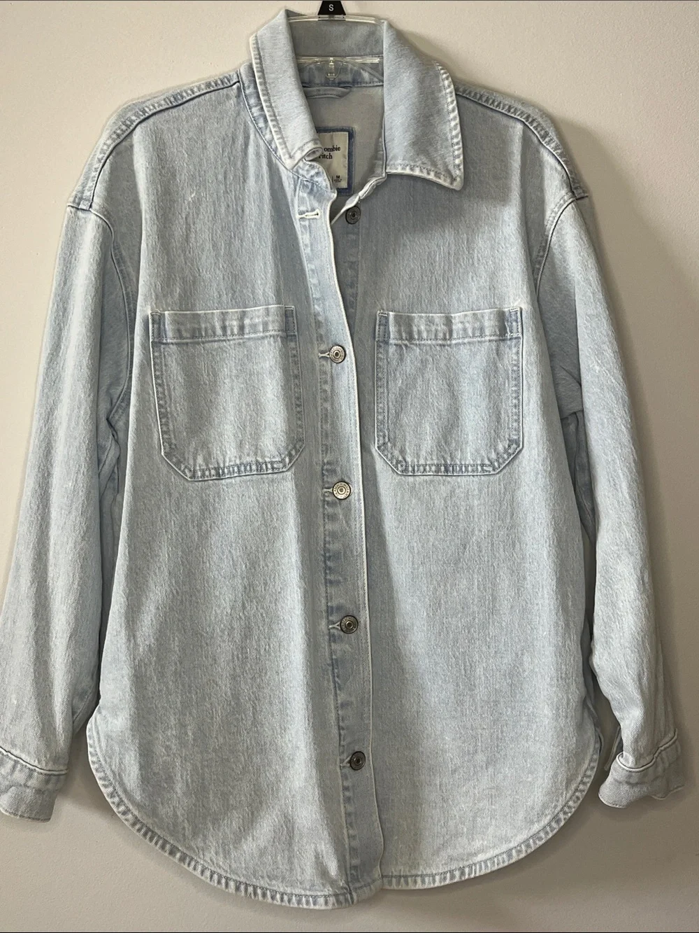 Abercrombie & Fitch Denim Shacket Long Button Down 90’s style Jean layering top - Picture 1 of 6